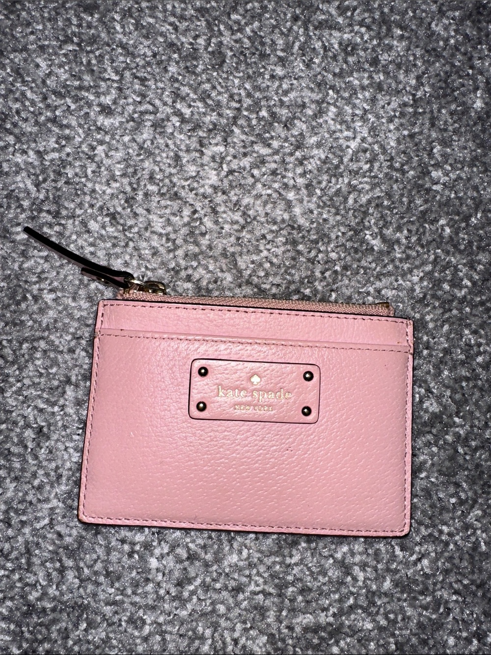 kate spade Pink Leather Zip Card Case with Logo Plate